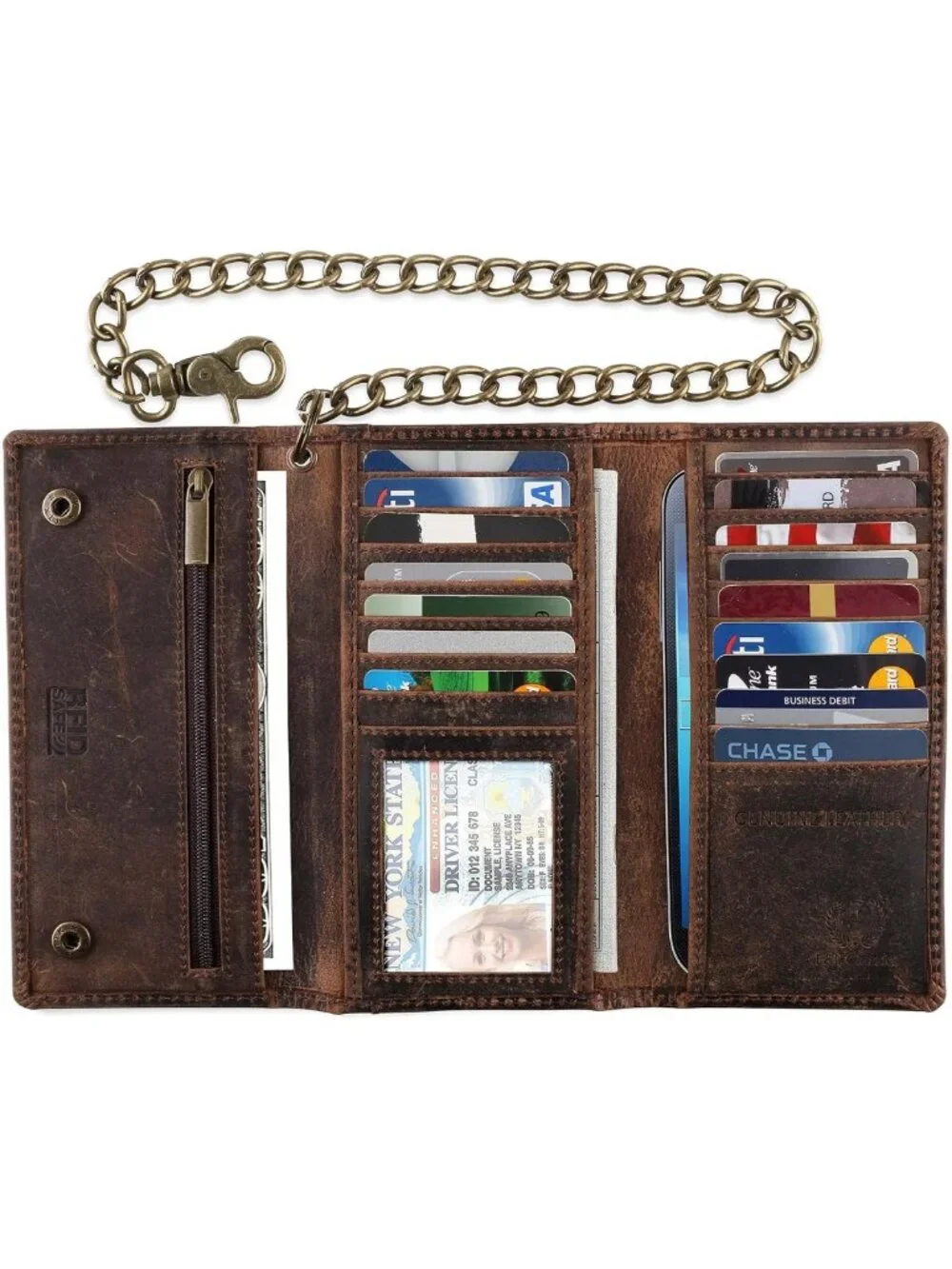 Classic RFID Blocking Men's Tri-Fold Wallet - Vintage Cowhide Leather, Steel